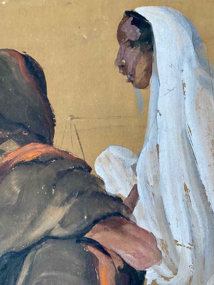 Govind Madhav Solegaonkar (1912-1986). "Femmes  assises". École indienne. -photo-2
