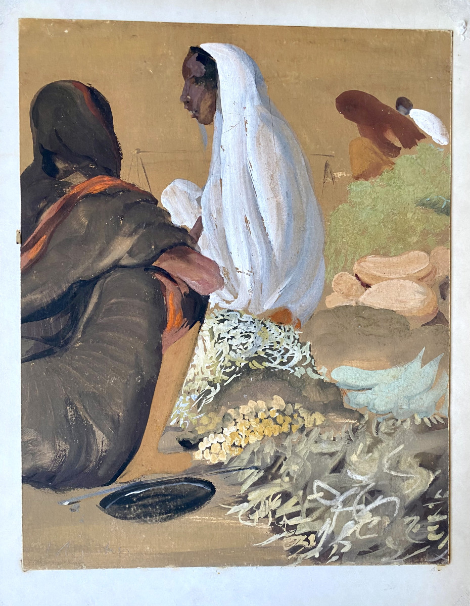 Govind Madhav Solegaonkar (1912-1986). "Femmes  assises". École indienne. -photo-4