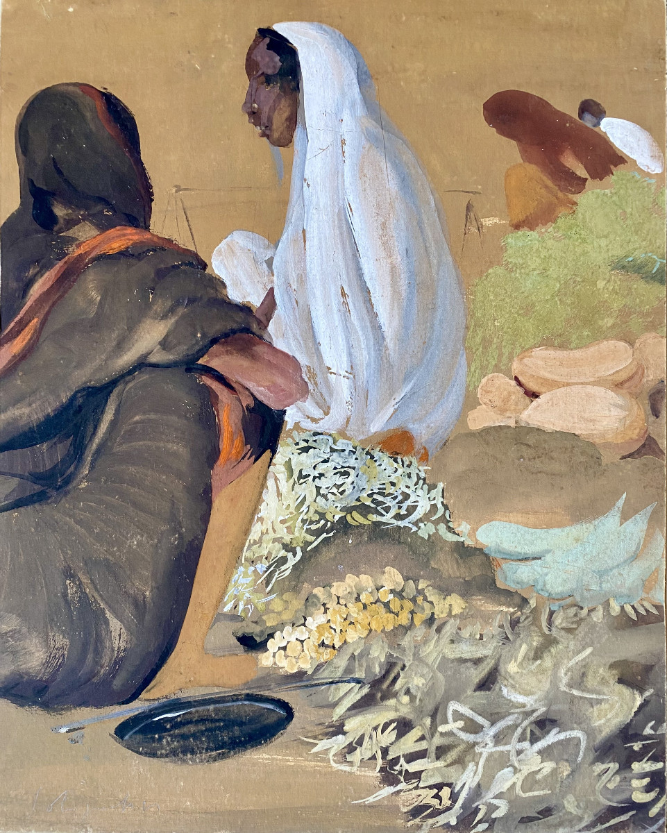 Govind Madhav Solegaonkar (1912-1986). "Femmes  assises". École indienne. 