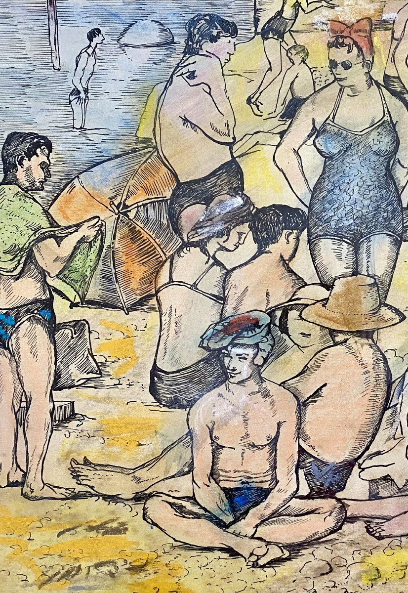 Rosmond Meys (Londres,1915- Bruxelles, ?) " Plage animée". Années 50.-photo-2