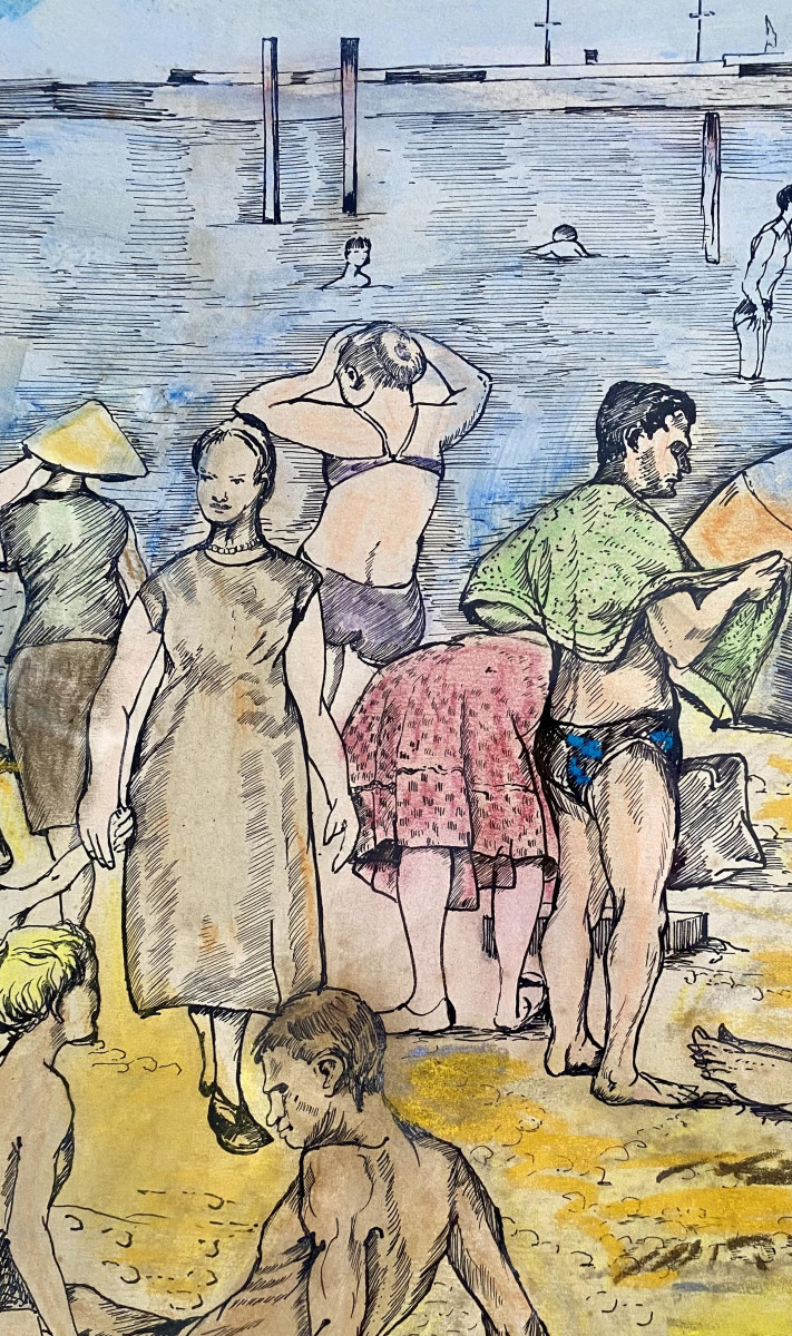 Rosmond Meys (Londres,1915- Bruxelles, ?) " Plage animée". Années 50.-photo-3