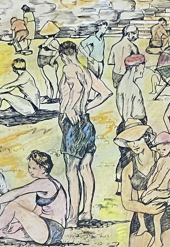 Rosmond Meys (Londres,1915- Bruxelles, ?) " Plage animée". Années 50.-photo-4