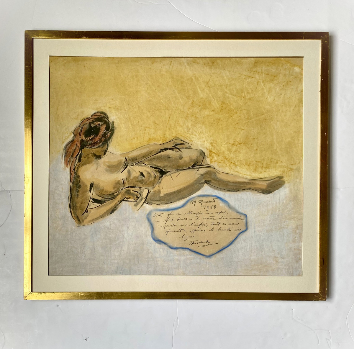 Jean Maurice Minsart (1894-1976). Pastel. "Femme allongée". 1958-photo-3