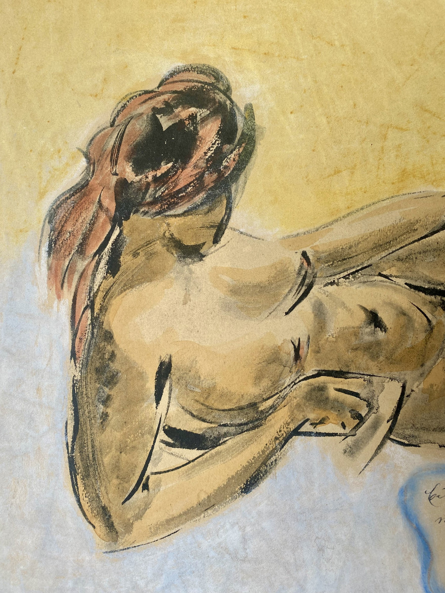 Jean Maurice Minsart (1894-1976). Pastel. "Femme allongée". 1958-photo-4