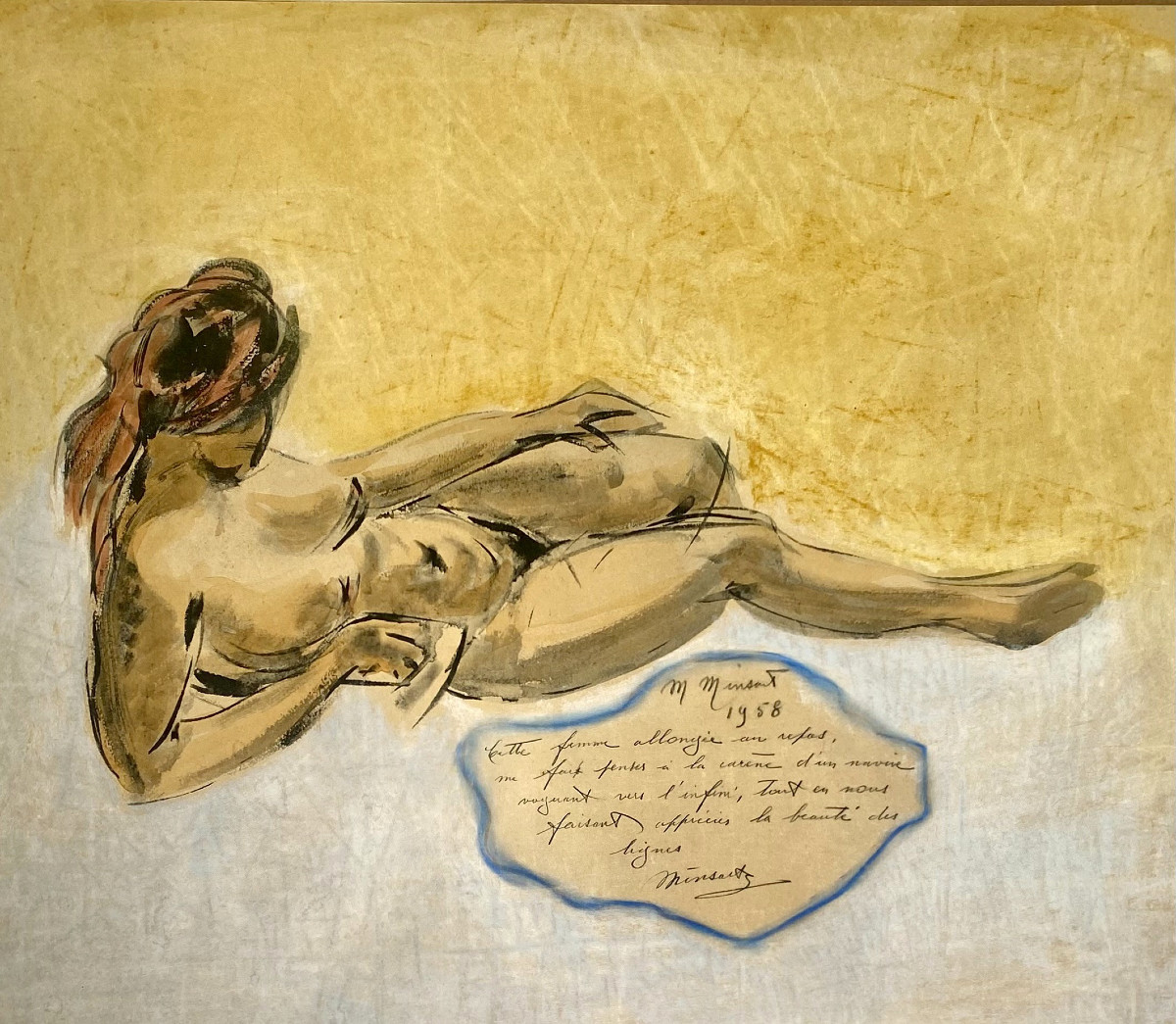 Jean Maurice Minsart (1894-1976). Pastel. "Femme allongée". 1958