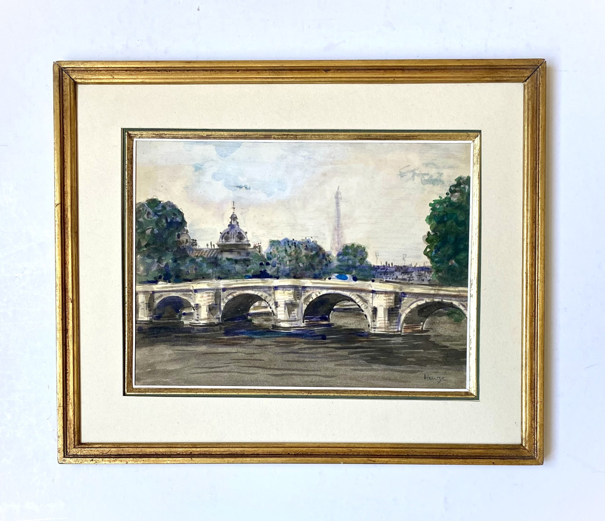 Edmond Heuzé (Paris, 1883-1967). " Vue de Paris, Le Pont Neuf et la Tour Eiffel". Vers 1920.-photo-2