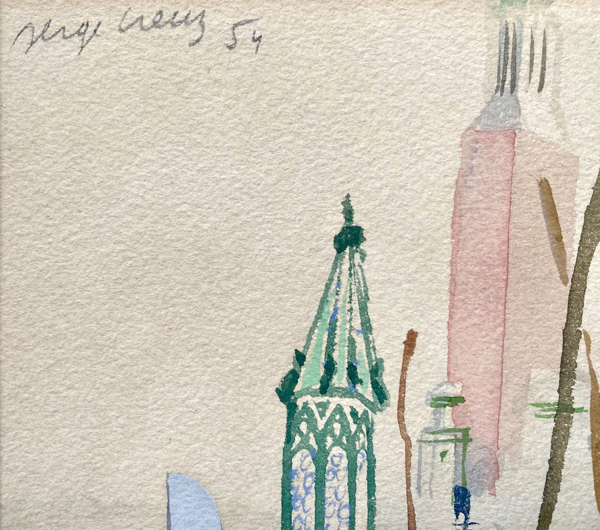 Serge Creuz (1924-1996). "Venise". Aquarelle. 1954.-photo-2