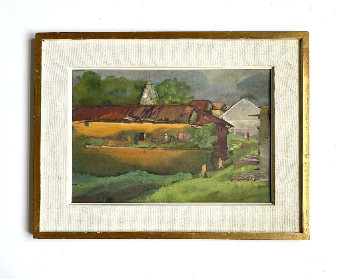 Govind Madhav Solegaonkar (1912-1986). "lively Landscape". Indian School.-photo-2