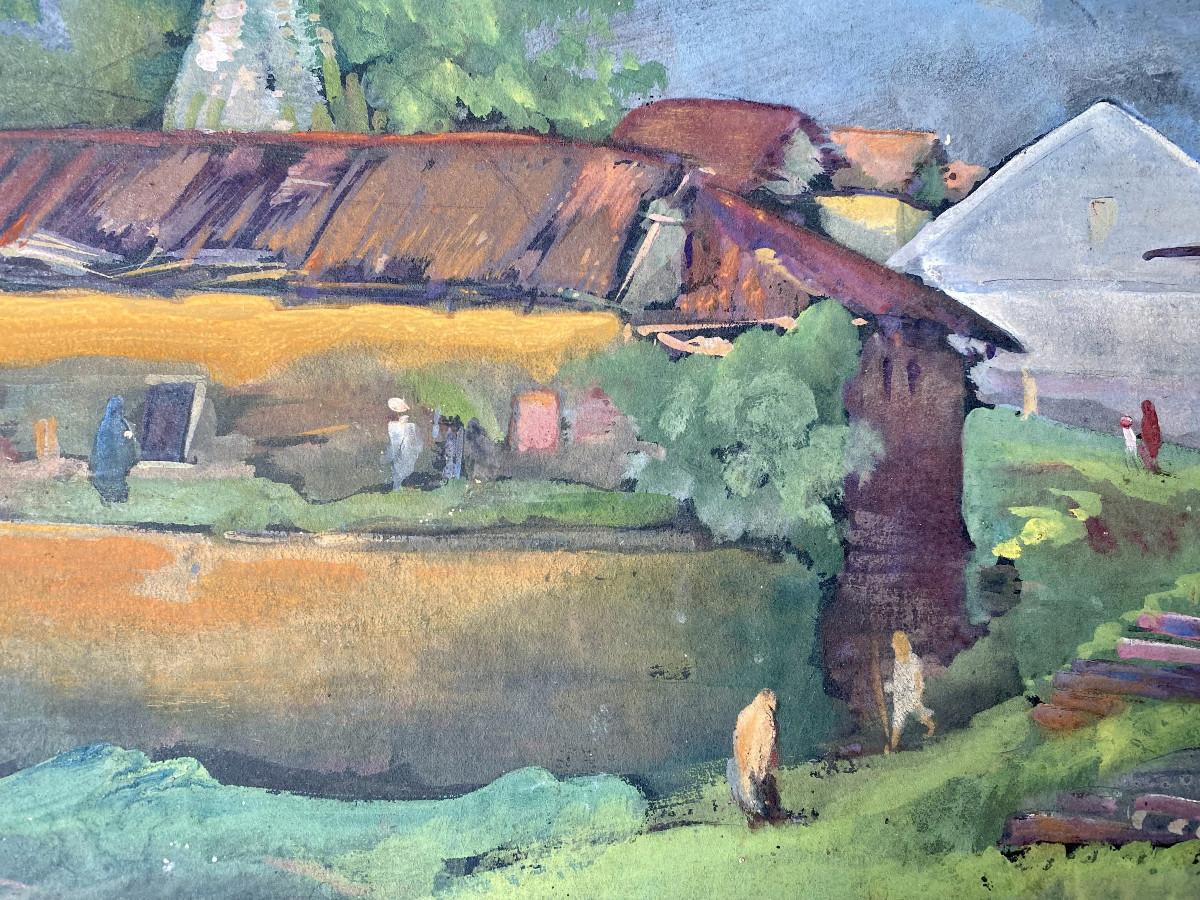 Govind Madhav Solegaonkar (1912-1986). "lively Landscape". Indian School.-photo-3