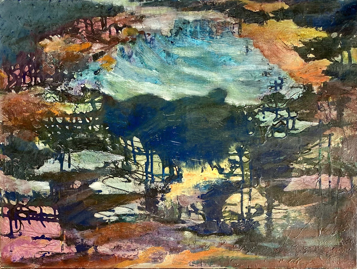 Govind Madhav Solegaonkar (1912-1986). "Arbres". École indienne. Années 50-60. Huile sur toile.-photo-2