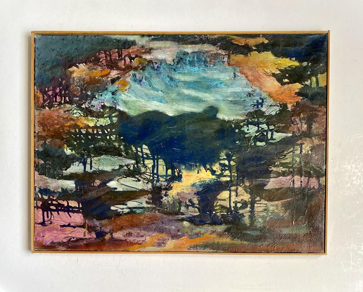 Govind Madhav Solegaonkar (1912-1986). "Arbres". École indienne. Années 50-60. Huile sur toile.