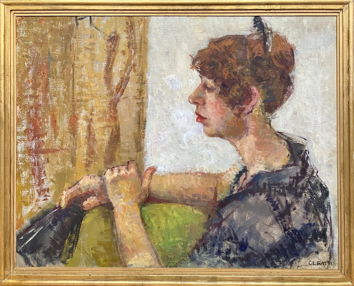 CL. Ratti (XXe) "Femme dans une loge". Vers 1940. 