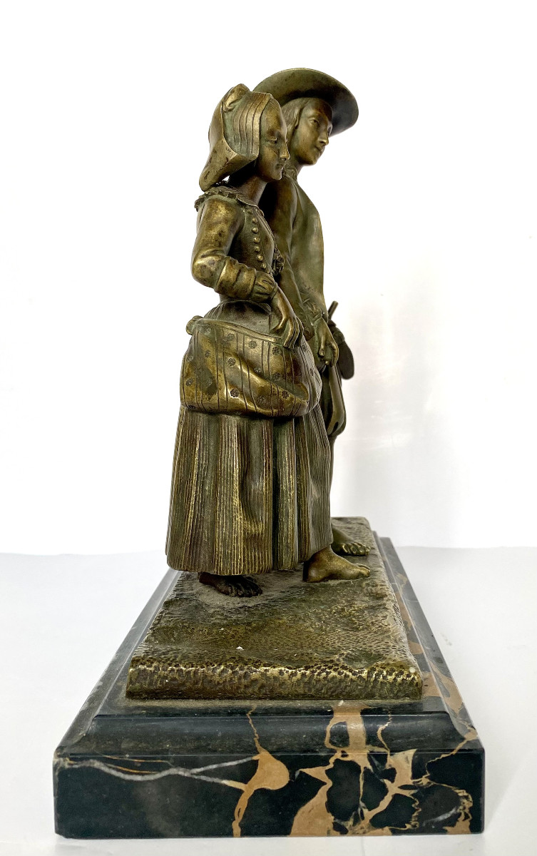 Jean Jules Bernard Salmson (1823, Paris-1902, Coupvray). "fording". XIXe. Bronze.-photo-4