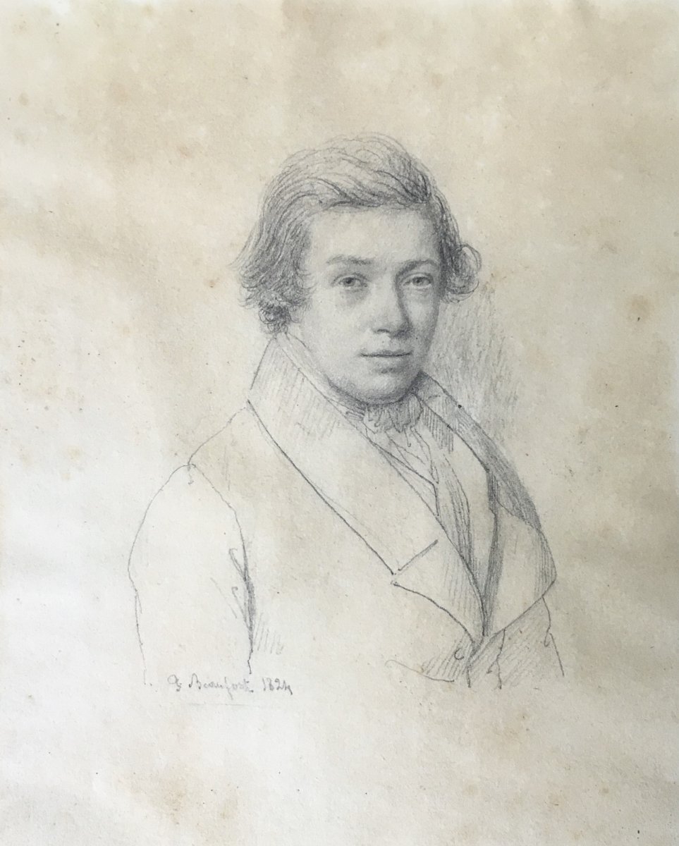 Fernand Beaufort. Drawing. 1824. "portrait Of Young Man"-photo-1