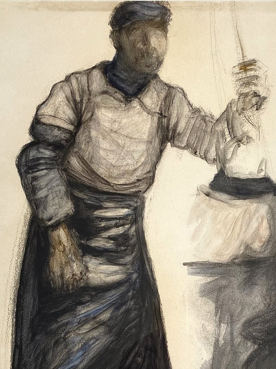 René De Pauw (pittem, 1887 - Brussels, 1946) . Gouache, Study Of Fishermen, 1931-photo-2