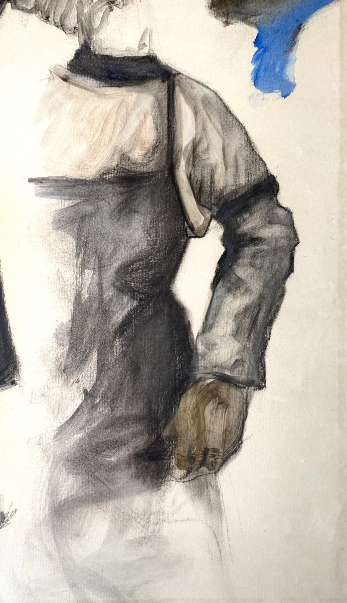 René De Pauw (pittem, 1887 - Brussels, 1946) . Gouache, Study Of Fishermen, 1931-photo-3