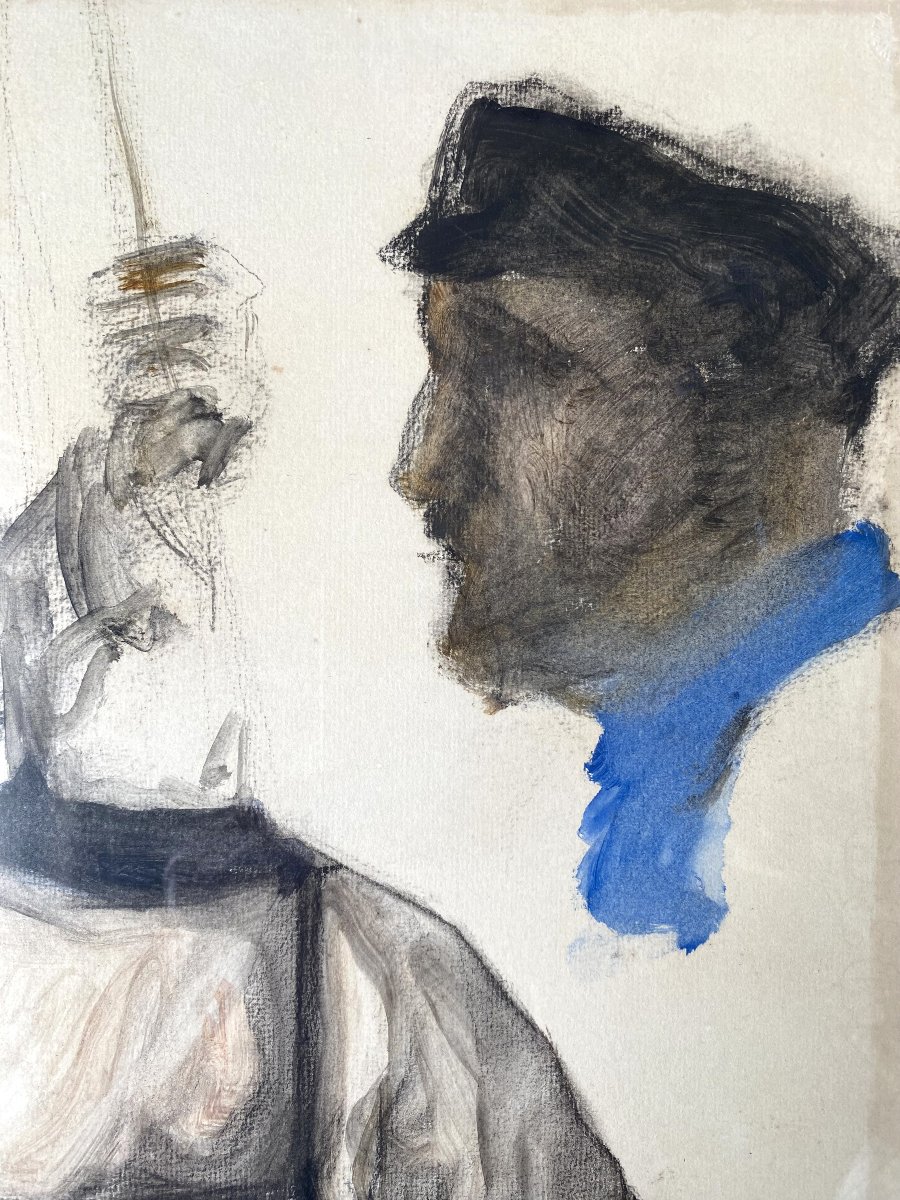 René De Pauw (pittem, 1887 - Brussels, 1946) . Gouache, Study Of Fishermen, 1931-photo-4