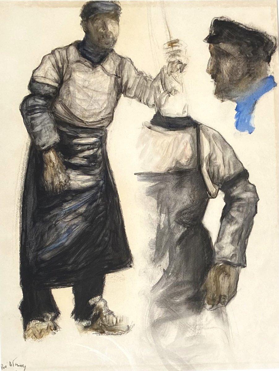 René De Pauw (pittem, 1887 - Brussels, 1946) . Gouache, Study Of Fishermen, 1931-photo-2