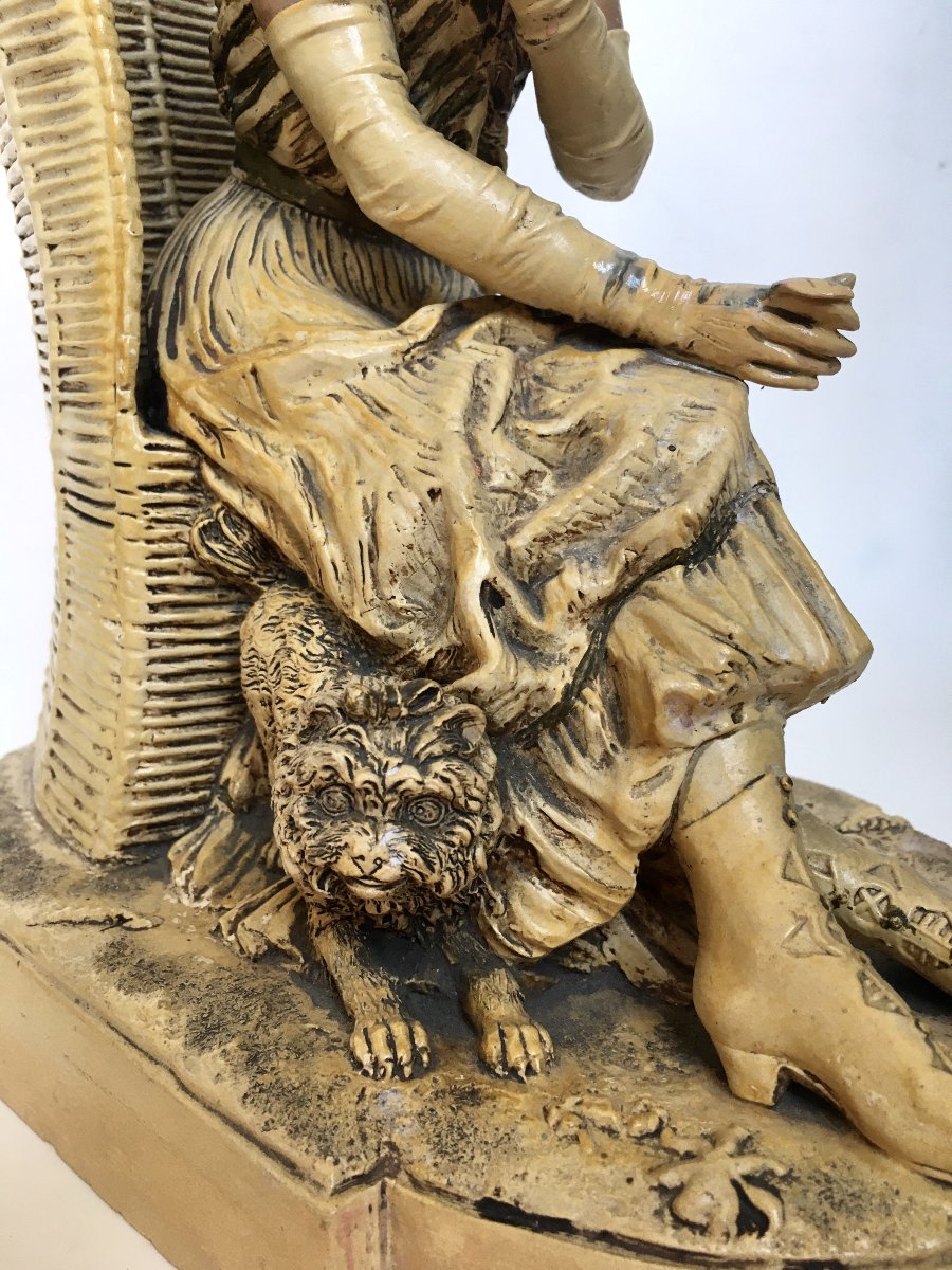 Paire de terre cuite polychrome. " Couple à la plage et leur chien". Fin XIX". Autriche. -photo-2