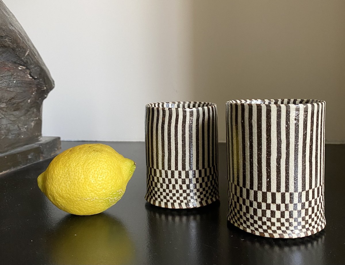 Yūsuke Aida (會田雄亮), Tōkyō 1931 -2015. Céramique NERIKOMI or NERIAGE. Tasses à thé.-photo-3