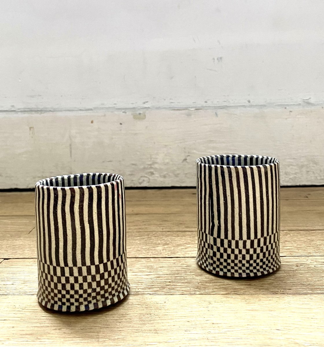 Yūsuke Aida (會田雄亮), Tōkyō 1931 -2015. Céramique NERIKOMI or NERIAGE. Tasses à thé.