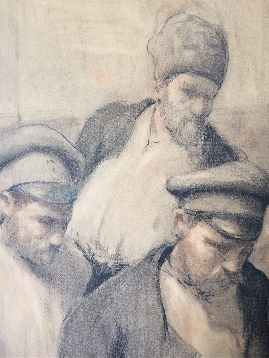 Fernand Gillion 19th Century–1950. Large Drawing, 1916. Russian Prisoners Soltau Camp (germany)-photo-4