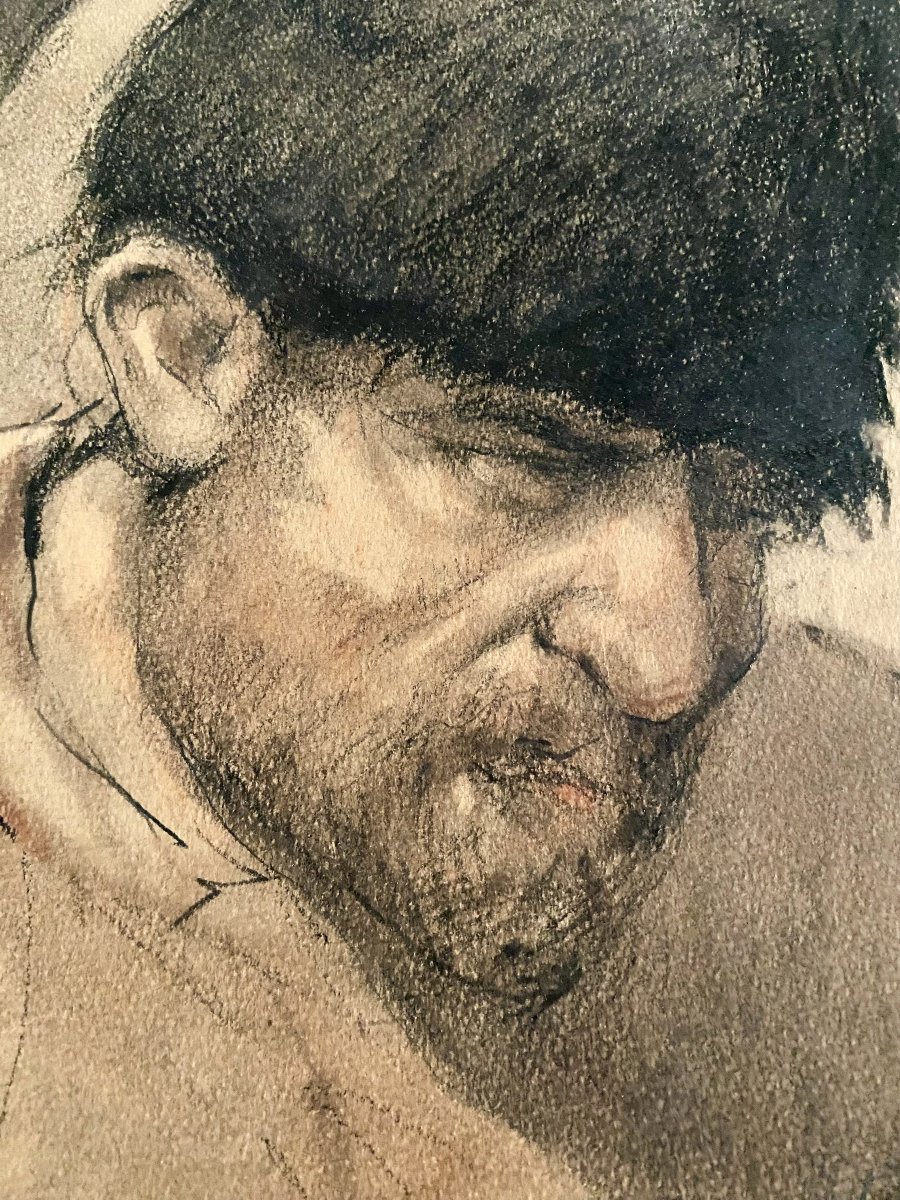 Fernand Gillion 19th Century–1950. Large Drawing, 1916. Russian Prisoners Soltau Camp (germany)-photo-3