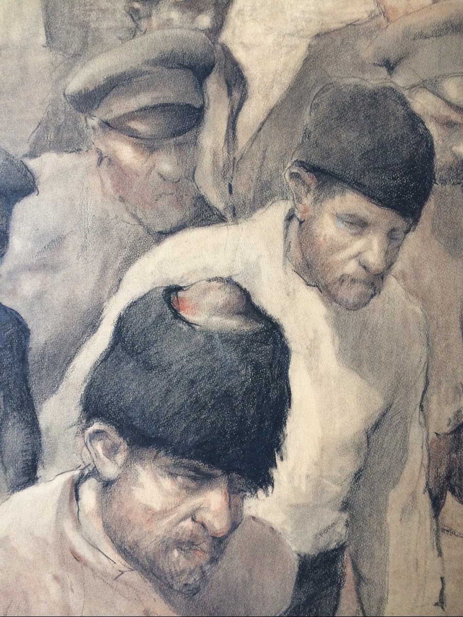 Fernand Gillion 19th Century–1950. Large Drawing, 1916. Russian Prisoners Soltau Camp (germany)-photo-7