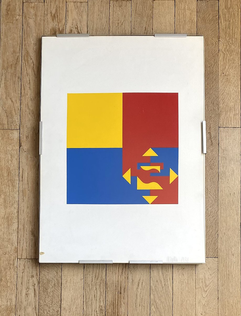 Marc Verstockt (Lokeren, 1930 – Anvers, 2014) . Sérigraphie. Pièce unique. Abstraction. 1973.-photo-3