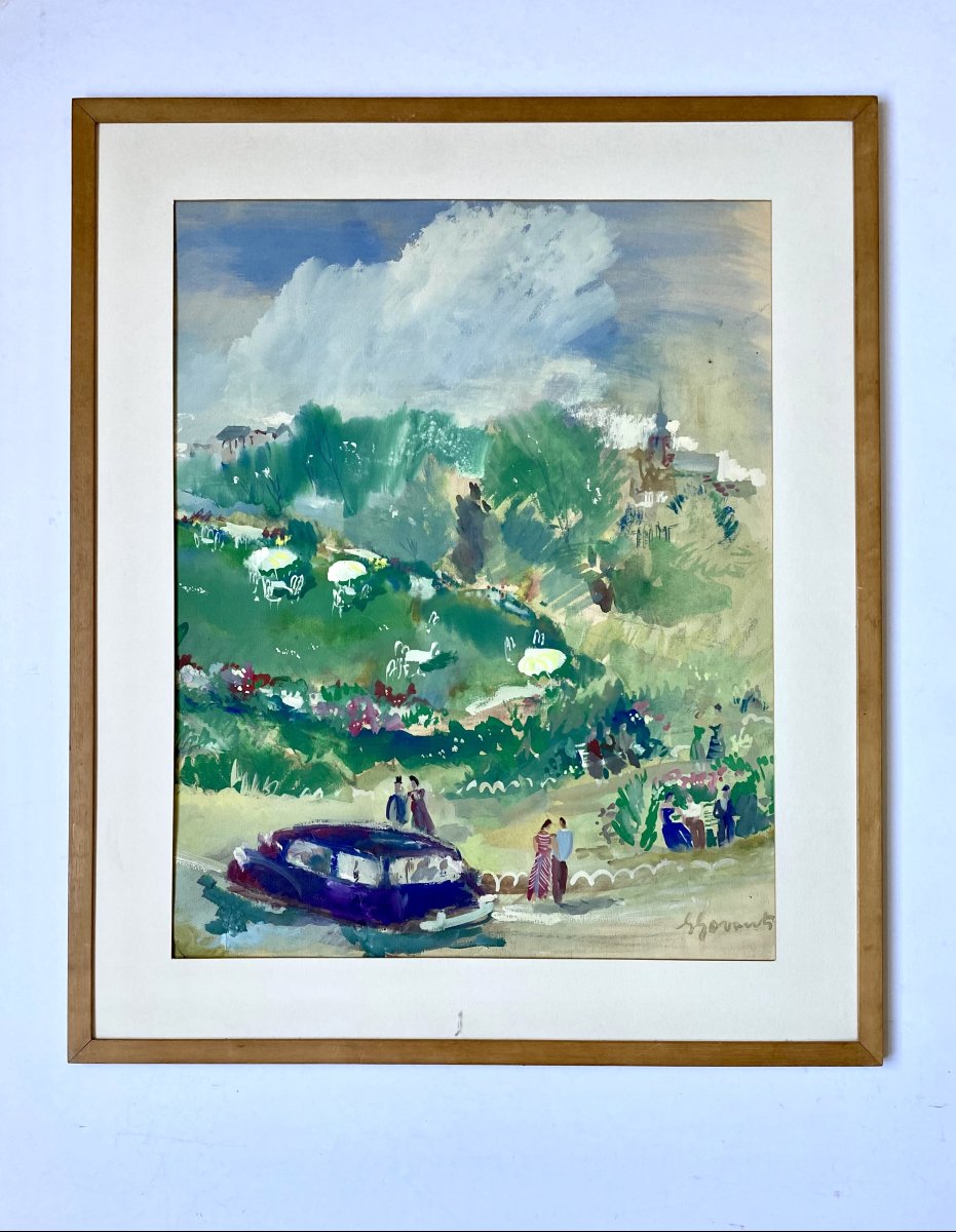 Léon Emmanuel Govaerts (1891-1970) . "La Reserve à Knokke". Avant-projet. Gouache .-photo-2