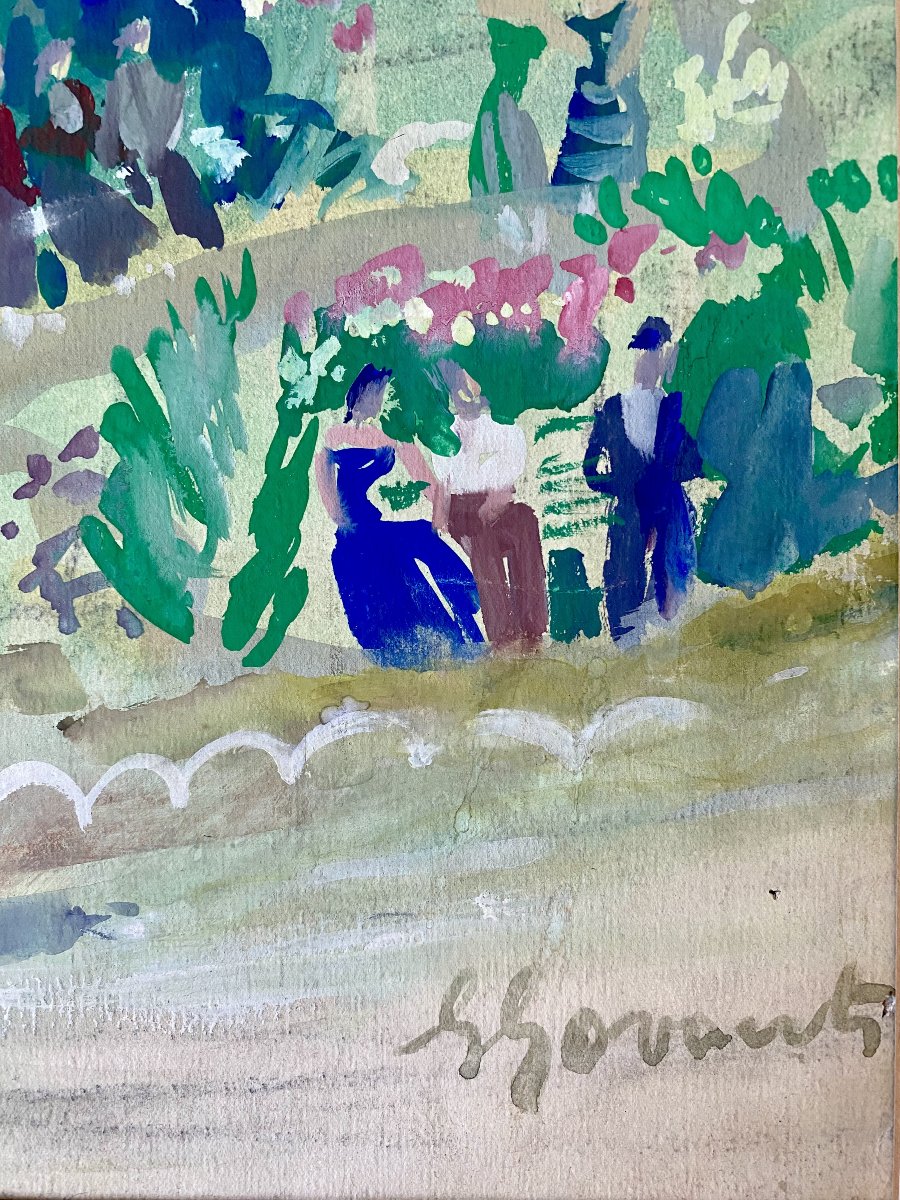 Léon Emmanuel Govaerts (1891-1970) . "La Reserve à Knokke". Avant-projet. Gouache .-photo-1