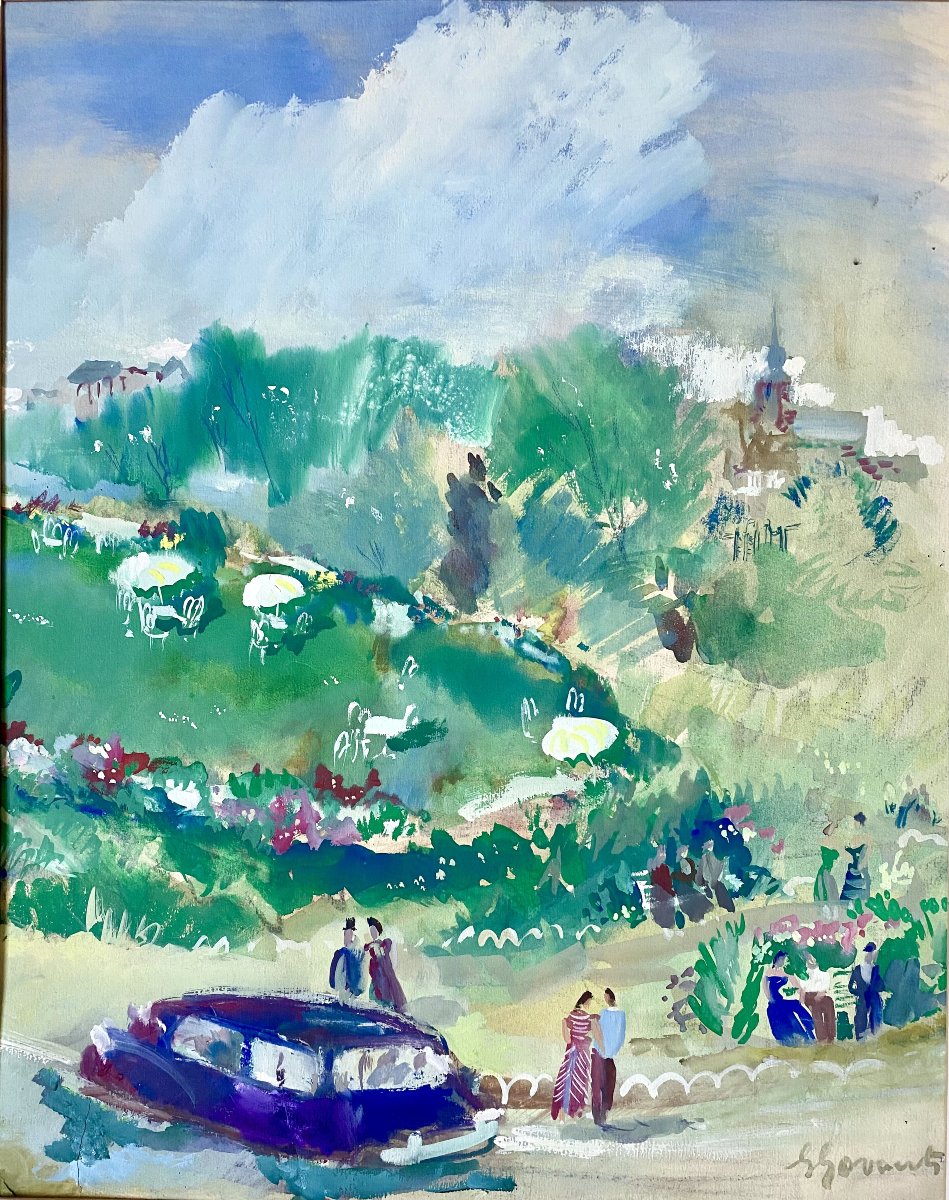 Léon Emmanuel Govaerts (1891-1970) . "La Reserve à Knokke". Avant-projet. Gouache .