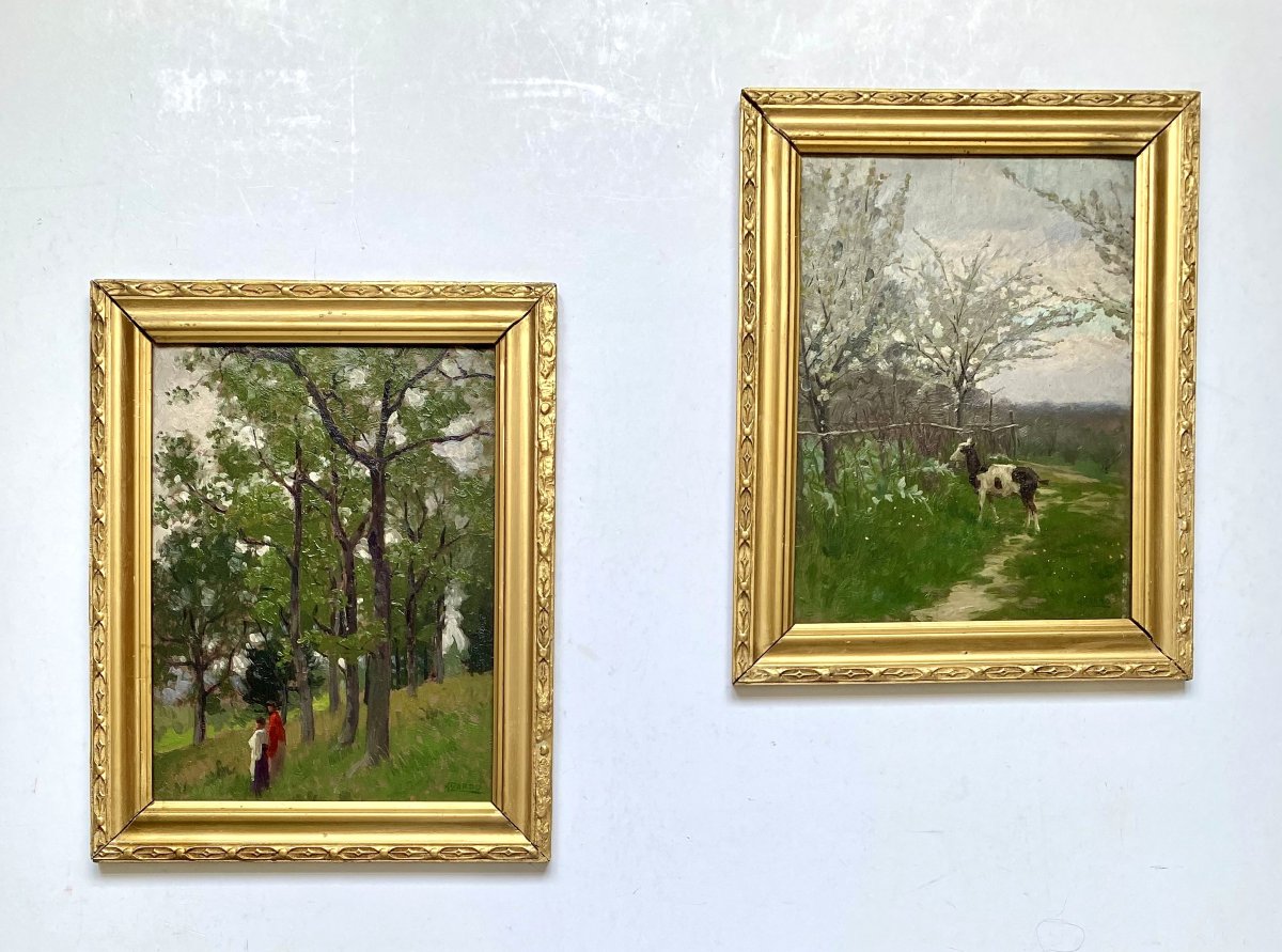 Alberto Zardo (Padoue 1876-Florence 1959). Paire de tableaux . "Pise en avril". Début XXe.