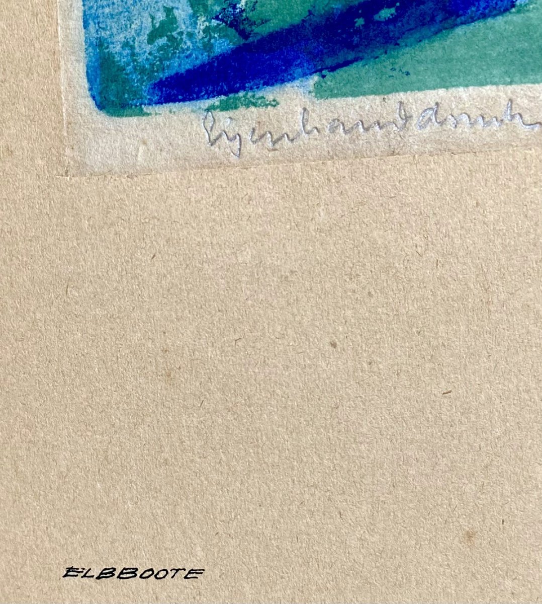 Siegfried Berndt (1880 - 1946). "Bateaux sur l'Elbe". Gravure sur bois couleur. Papier Japon. -photo-2
