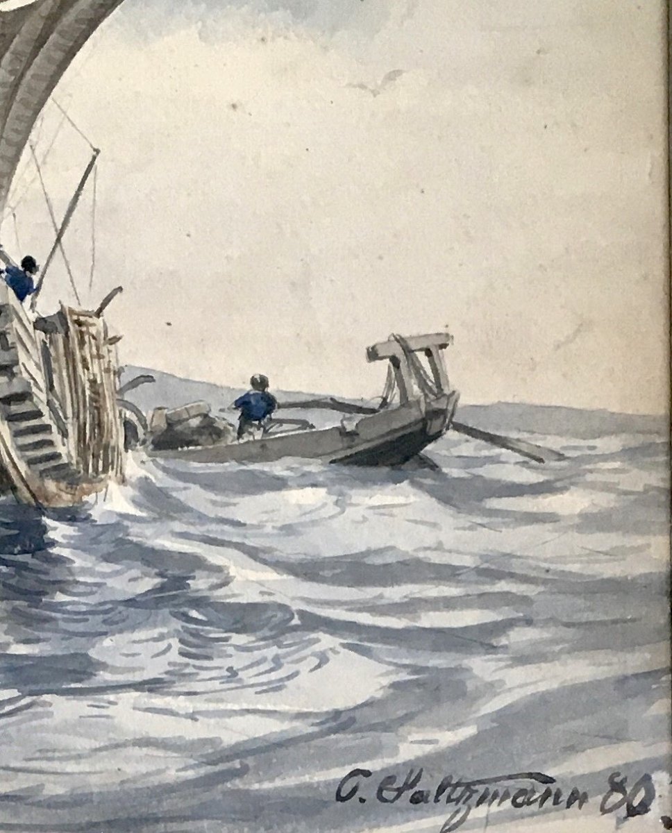 Carl Saltzmann (berlin, 1847–potsdam, 1923). “junk In The Sea Of Japan.” 1880. Watercolor.-photo-2
