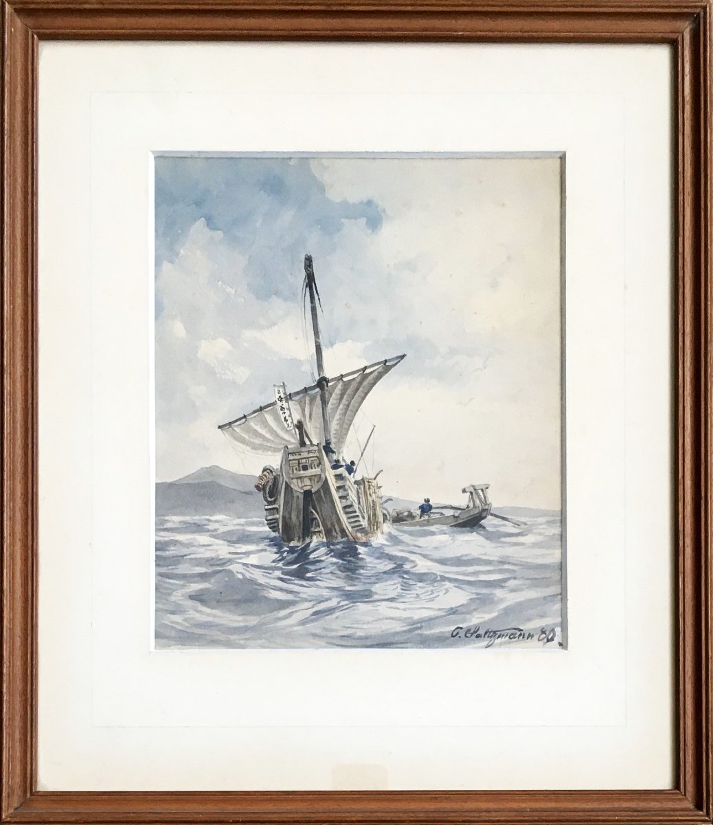 Carl Saltzmann (berlin, 1847–potsdam, 1923). “junk In The Sea Of Japan.” 1880. Watercolor.-photo-4