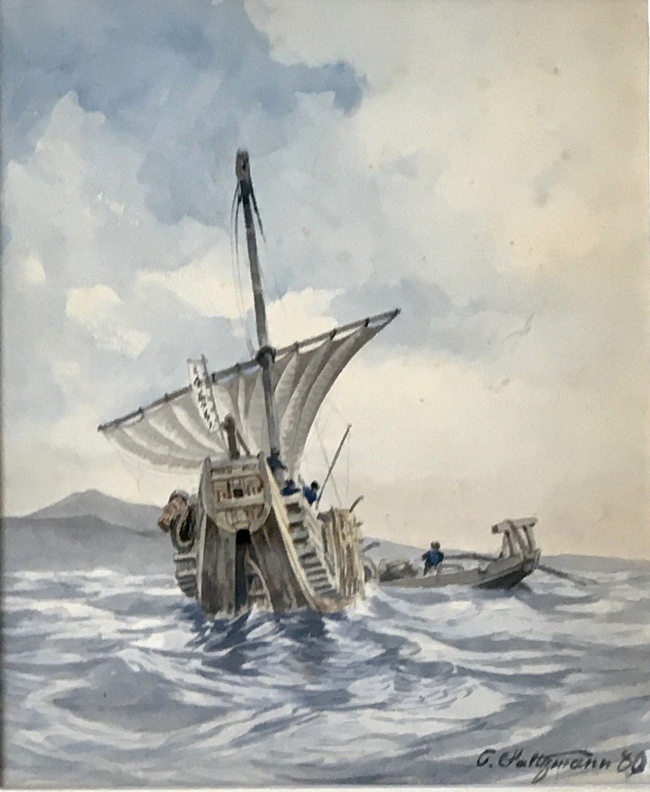 Carl Saltzmann (berlin, 1847–potsdam, 1923). “junk In The Sea Of Japan.” 1880. Watercolor.
