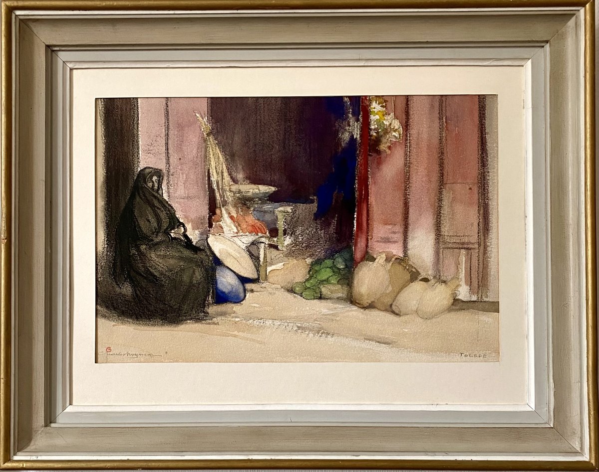 Charles Swynkop (Bruxelles, 1895-1970). "Marché à Tolède". Années 20. -photo-3