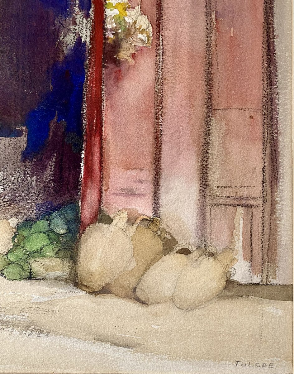 Charles Swynkop (Bruxelles, 1895-1970). "Marché à Tolède". Années 20. -photo-1