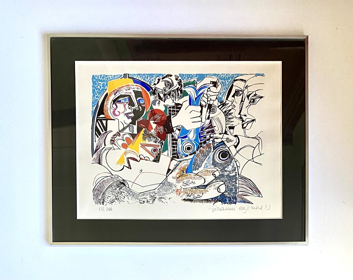 Giovanni De Simone (1930–1991). "the Miraculous Catch." Lithograph. 1973.-photo-2