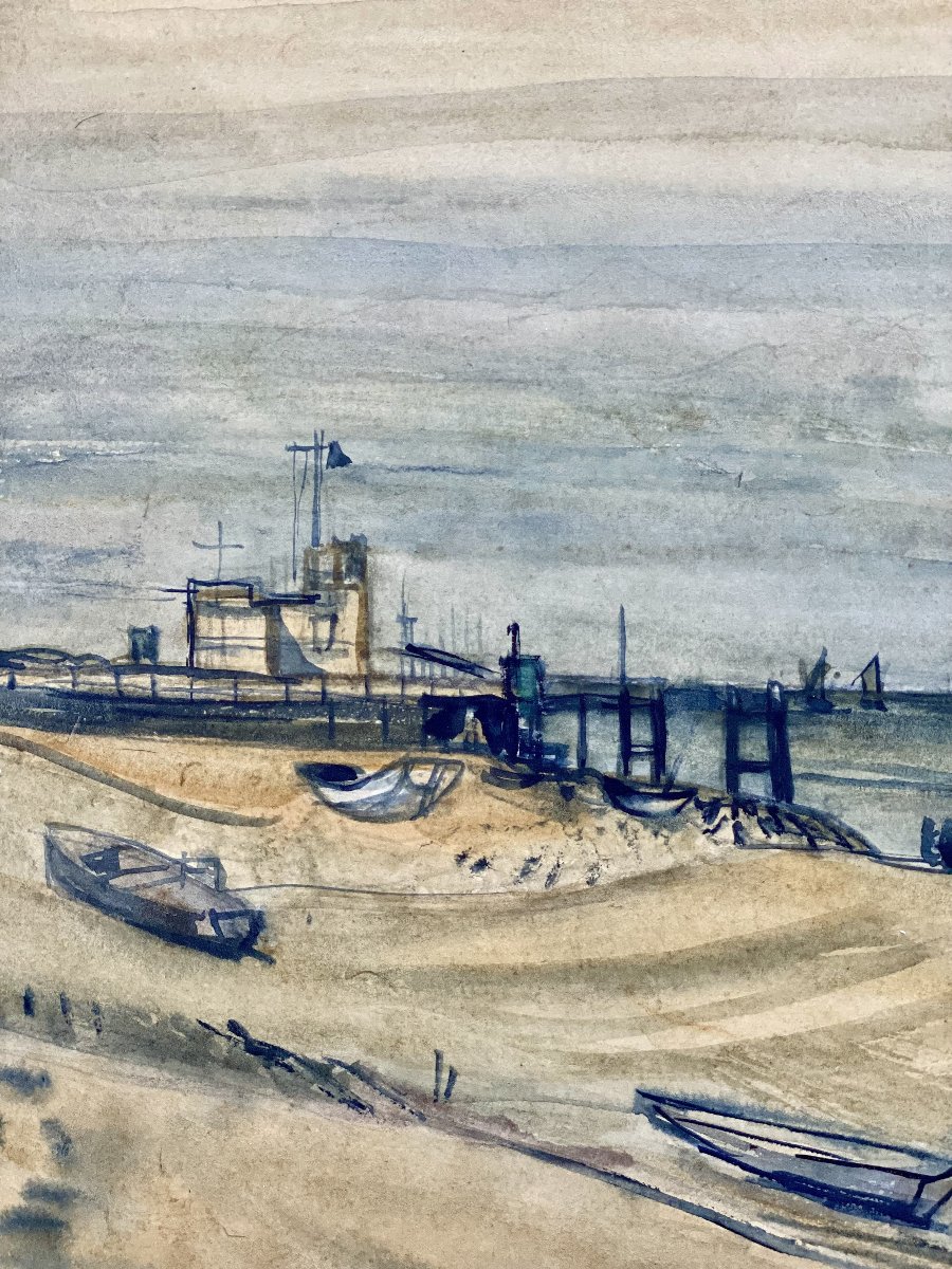 Rodolphe Strebelle (Tournai, 1880 - Uccle, 1959). " Nieuport". 1935. Aquarelle.-photo-1