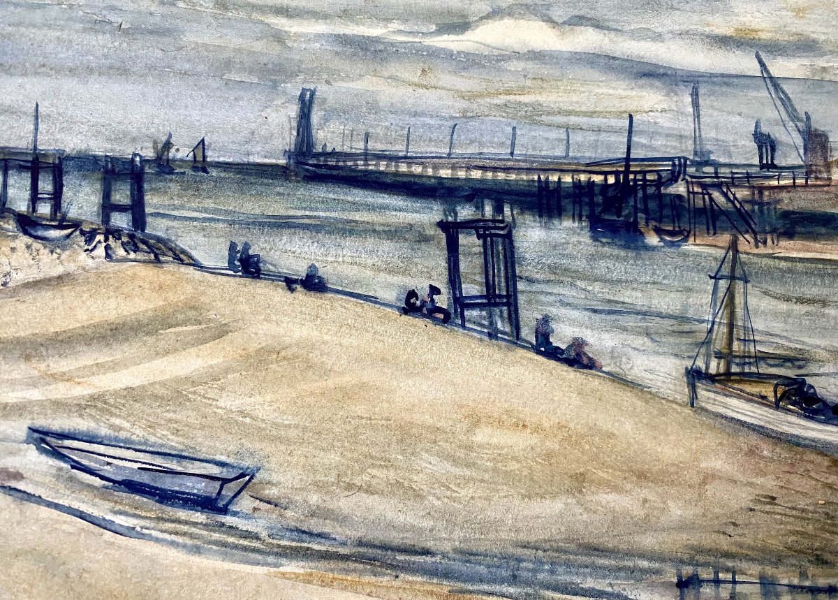 Rodolphe Strebelle (Tournai, 1880 - Uccle, 1959). " Nieuport". 1935. Aquarelle.-photo-2