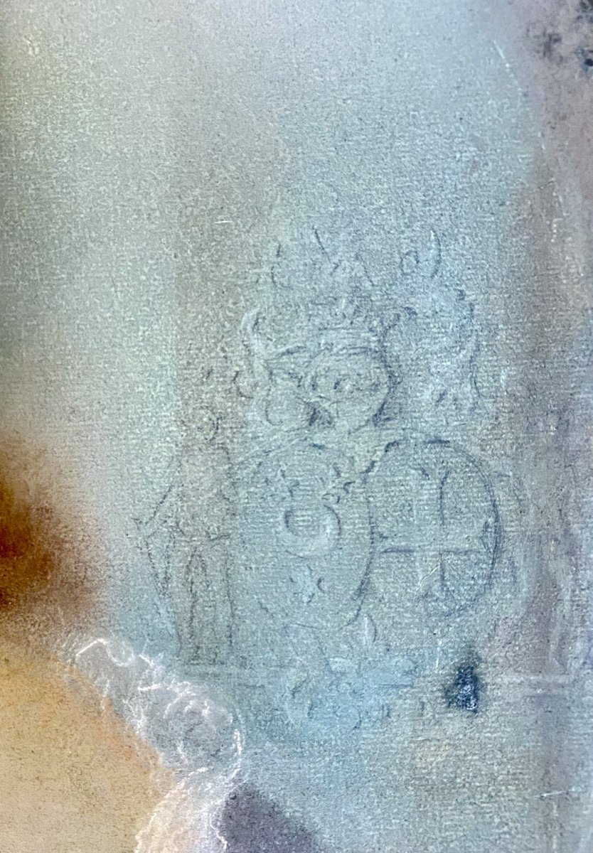 18th-century Portrait With Coat Of Arms, "woman With A Rose."-photo-2