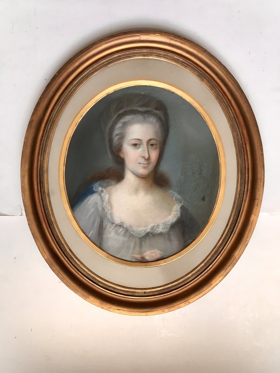 18th-century Portrait With Coat Of Arms, "woman With A Rose."