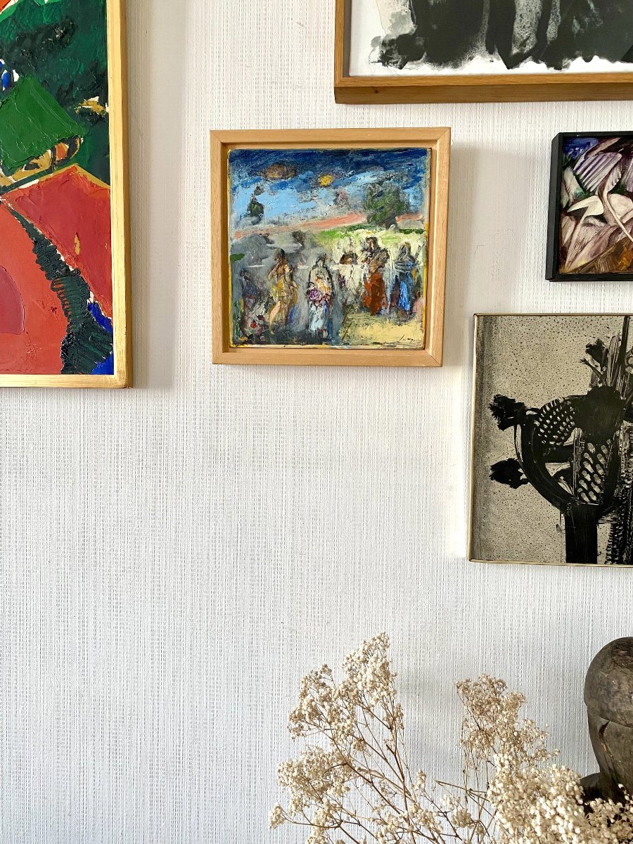 Bern Wery (XXe). "Composition". Huile sur bois.-photo-3