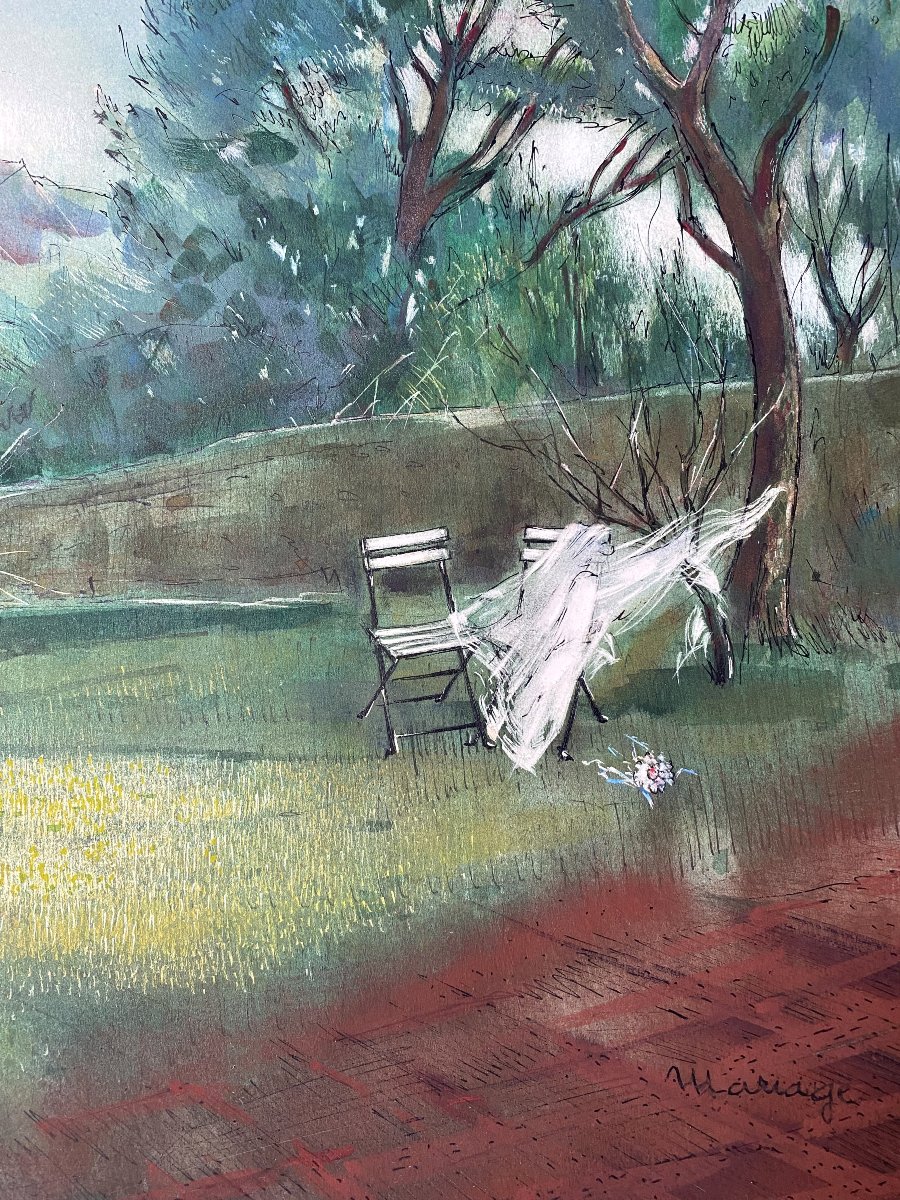 Jean Van Noten (1903 - 1982). "Mariage" Gouache. Années 50.-photo-2