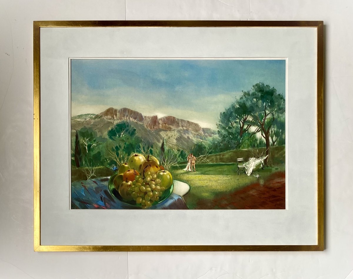 Jean Van Noten (1903 - 1982). "Mariage" Gouache. Années 50.