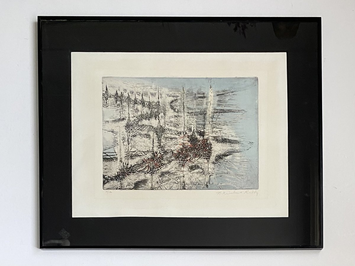 Krishna Reddy (nandanoor, India, 1925 – New York, United States, 2018). "river." 1959. Engraving.-photo-2
