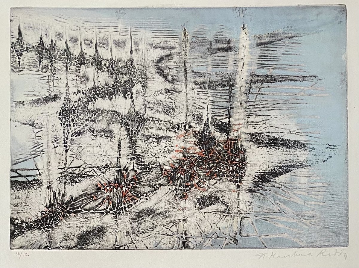 Krishna Reddy (nandanoor, India, 1925 – New York, United States, 2018). "river." 1959. Engraving.