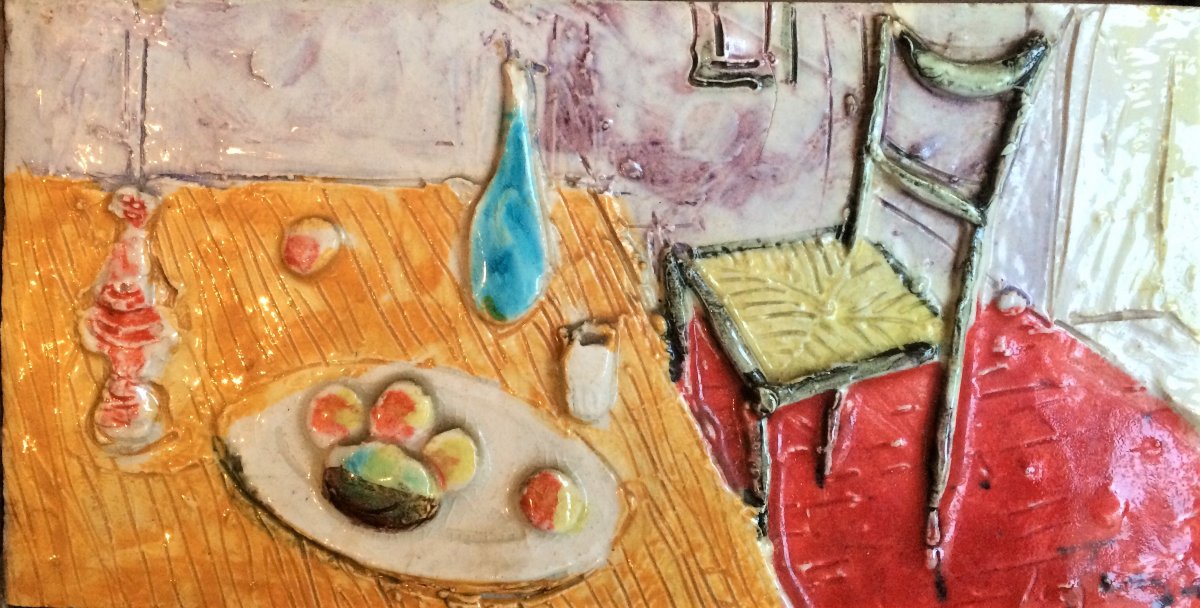 Céramique encadrée. "Interieur". Italie. Années 60.-photo-2